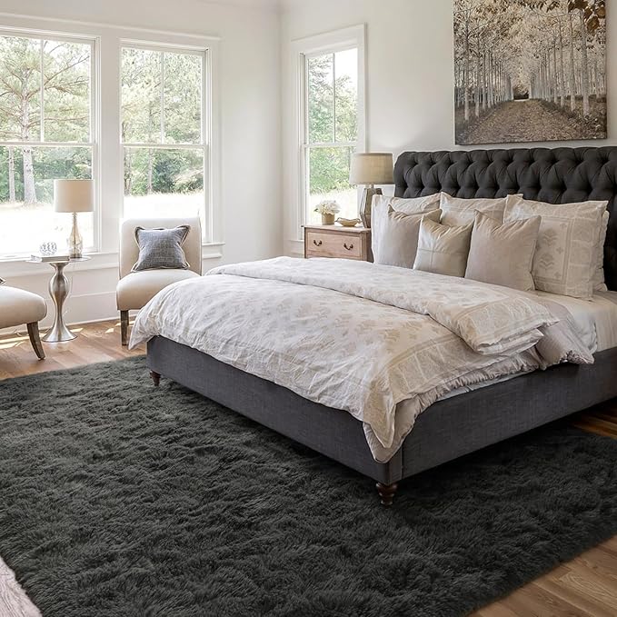 5x7 Ft Shag Area Rug for Bedroom, Ultra Soft Fluffy Furry Rugs for Living Room Indoor Floor, Aesthetic Carpet for Kids Home Decor (Grey)