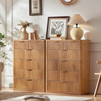 LEYAOYAO Fluted 6 Drawers Dresser for Bedroom, 42" Tall Modern Chest of Drawers with Metal Handle, Curved Profile Design,Brown Wood Drawer Organizer for Bedroom, Living Room, Hallway, Entryway