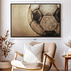 Elephant Stock Worn Soccer Ball Wall Art - Horizontal Framed Canvas - 1-Piece Living Room Wall Decor - Photography sports Canvas Print - Brown and Gray Decor for Wall - 43" X 29"