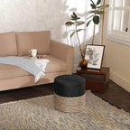 REDEARTH · Cylindrical Pouf Ottoman - Braided Pouffe Accent Sitting Round Footrest for Living Room, Bedroom, Nursery, kidsroom, Patio ; 70% Cotton 30% Jute, Set of 2 (14.5x14.5x16; Black Natural)