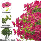 Artificial Fake Flowers for Outdoor Spring Decoration, 16 Bundles Faux Silk Colorful Daisy UV Resistant Realistic for Outside Porch Patio Home Yard Garden Planters Pots Window Box (Rose Red)