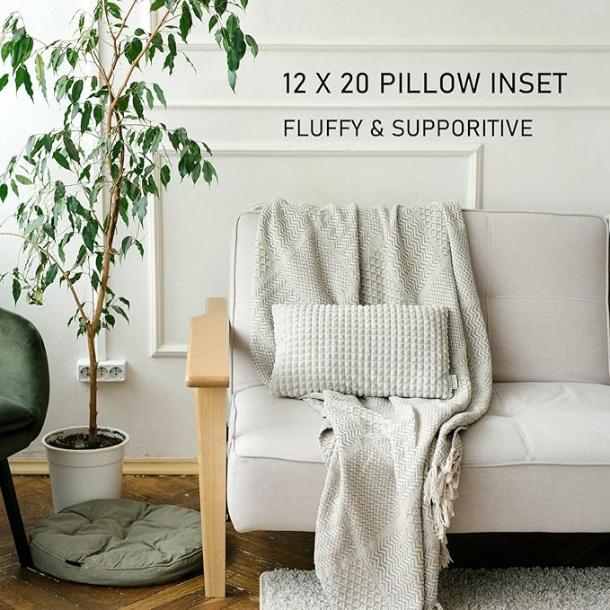 12 x 20 Outdoor Throw Pillow Inserts Set of 2 Waterproof Rectangle Lumbar Premium Decorative Couch Pillow Inserts Stuffers Form Small White Sofa Cushions Indoor