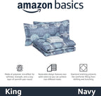 Amazon Basics Lightweight Microfiber Comforter Sets, 7 Pieces, Navy, Geometrics, King