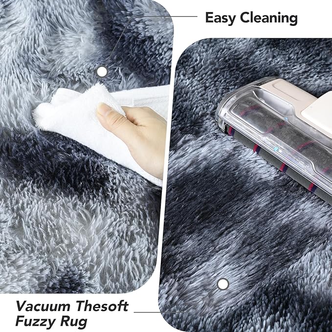 Fluffy Area Rug for Bedroom: Grey Plush Soft Bedside Dorm Area Rug - Small Carpets for Bedroom Kids Room Nursery (Tie-Dyed Dark Grey, 3x5Feet)