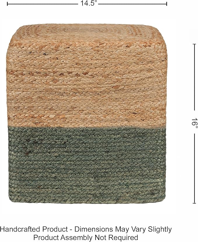 REDEARTH · Cube Pouf Foot Stool Ottoman - Jute Braided Pouffe Poof Accent Sitting Footrest for The Living Room, Bedroom, Nursery, Patio, Lounge - Set of 2 (14.5”x14.5”x16”; Natural Olive)