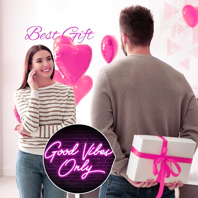 Kavaas Good Vibes Only Neon Signs for Wall Decor 17.7" x 9.9" | Pink Good Vibes Only LED Sign for Bedroom, Party, Bar, Salon - Best Gifts for Birthday, Christmas