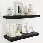 Fun Memories Floating Shelves for Wall, 24 Inch Rustic Wood Wall Mounted Shelves for Bathroom, Bedroom, Living Room, Deep Floating Shelves for Storage & Home Decor (Black, Set of 2)