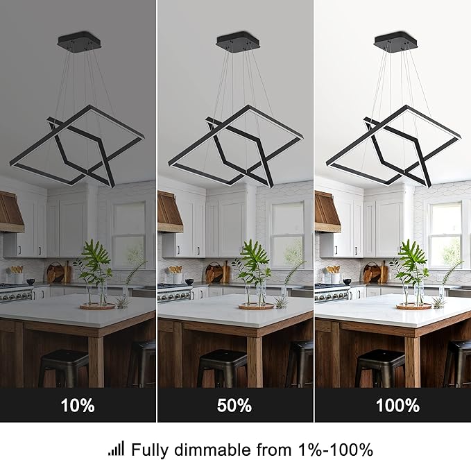 Modern Square LED Chandelier Lighting, Square LED Pendant Ceiling Light Fixture, Dimmable Contemporary Chandelier for Living Dining Room, Bedroom