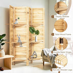 Osparple Room Divider with Shelves 4 Panel Wooden Folding Room Dividers Privacy Screen Wall Divider for Room Separation for Office and Apartment, Natural
