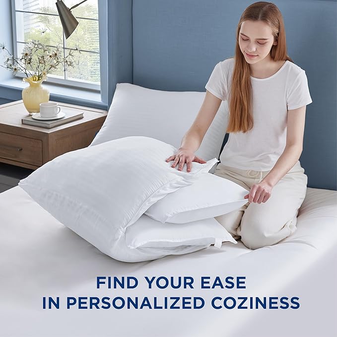 Bedsure Fluffy Adjustable Layer Standard Pillow - Soft Pillows Standard Size Set of 2 with 100% Cotton Cover, Luxury Bed Pillows for Sleeping, Firm Pillows for Side, Back, Stomach Sleepers