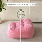 HIGOGOGO Square Stuffed Pouf Ottoman, Corduroy Poufs with Foam Chunk Filling, Furry and Fluffy Pouf Foot Stool Storage Ottoman, 25.6 X 25.6 Floor Poufs Foot Rest for Living Room, Pink