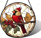 Stained Glass Window Hanging, Birds on a Branch Cardinal Sun Catchers Diamond Glass Panel Hangings Suncatcher Decor for Birthday for Women, Men, Wife, Aunt,and Mom 7.8X7.8IN