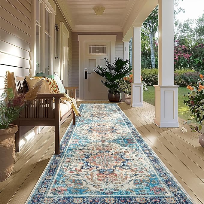Topllen Runner Rug - 2'x10' Boho Washable Kitchen Rug, Non-Slip Soft Low Pile Rugs Indoor for Hallway Hall Living Room Bedroom Sunroom, Vintage Throw Stair Carpet Stain Resistance (Multi, 2x10ft)