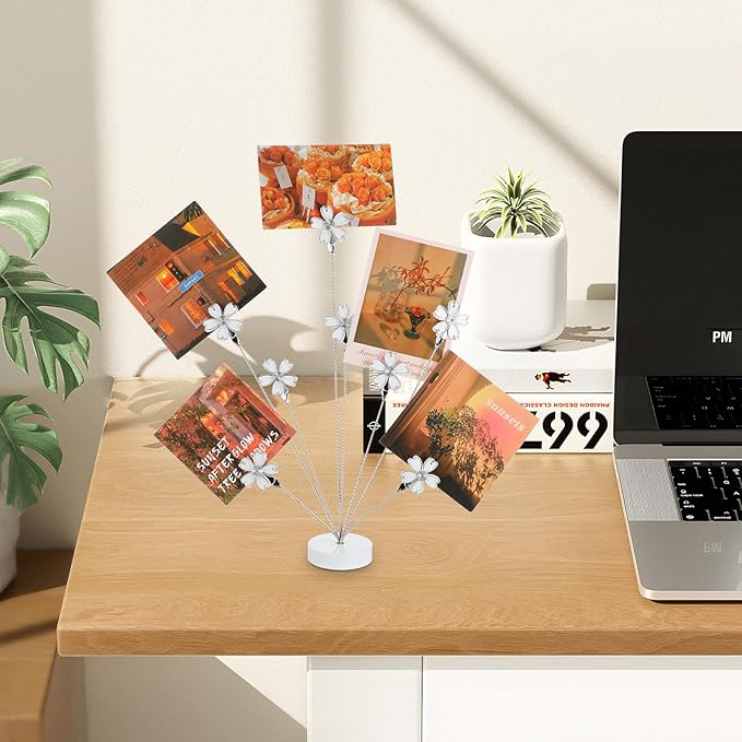 Photo Tree Holder Clip, 8 Branch Money Family Tree Gift Card Holder with Clips Picture Frame Stand for Memo Paper Note Wedding Photo Display Office Decor(White)