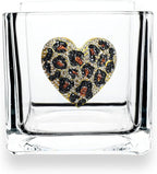 THE QUEENS' JEWELS Leopard Heart Jeweled 4x4 Candle Holder Vase - Unique Gift for Women, Birthday, Cute, Fun, Cocktail, Queen, Not Painted, Decorated, Bling, Bedazzled, Rhinestone