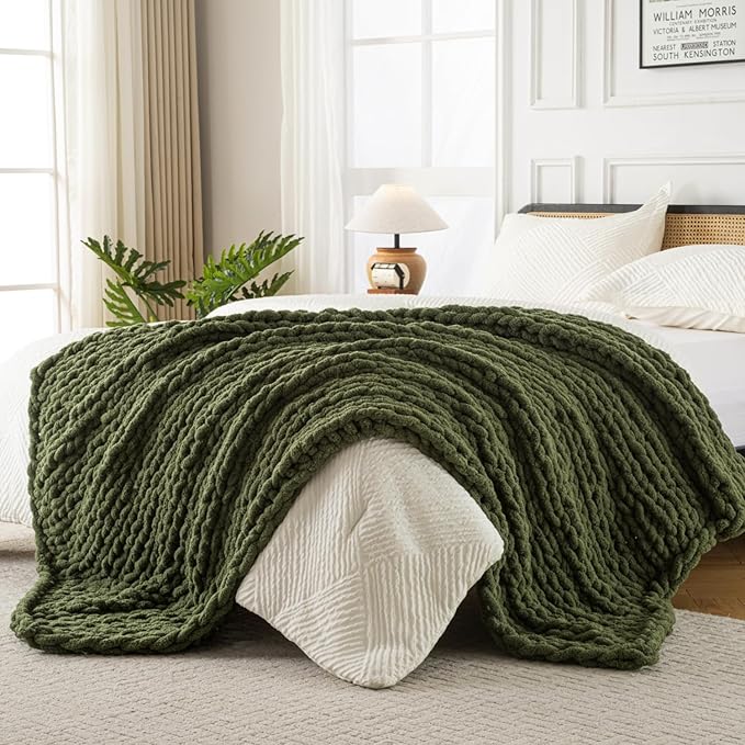 Ultra Soft Chunky Knit Blanket Throw -50x60 Hand Knitted Warm Chenille Throw Blanket, Home Decor Soft Thick Yarn Cable Knit Blanket Breathable Fleece Banket Christmas for Couch Bed Sofa Best GIF