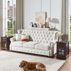 Farmhouse XXL End Table with Charging Station, Side Table with USB Ports and Outlets, Nightstand with Drawer and Glass Door Storage, Cherry Bedside Tables for Living Room, Bedroom, Office