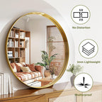 48 Inch Round Bathroom Mirror - Wall Mounted Circle Mirror with Metal Frame, Modern Mirror Suitable for Bathroom, Vanity, Entryway, Living Room, Wall Decor,Gold