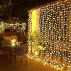 JMEXSUSS 300 LED Remote Control Curtain Lights, Plug in Fairy Curtain Lights Outdoor, Window Wall Hanging String Lights for Bedroom Backdrop Wedding Party Indoor Christmas Patio Dorm Decor, Warm White