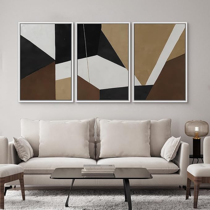 SIGNWIN Framed Canvas Print Wall Art Bold Geometric Shapes Modern Black, White, and Brown Abstract Photography Modern Art Minimalist Black and White for Living Room, Bedroom, Office - 16"x24"x3 White