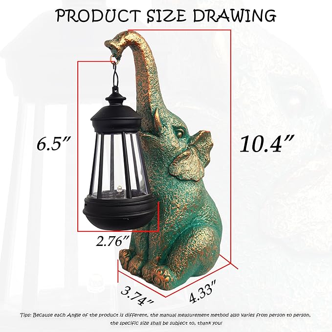 JOYBEE Garden Statues Elephant with Solar Lantern Outdoor Decor-Elephant Solar Figurines Lights Decorations for Patio Yard Lawn Ornaments-Gifts for Birthday Easter Housewarming