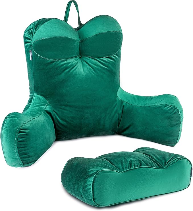 Reading Pillow 31”Wx21”H XL Back Pillow for Bed Sitting Up, Bed Pillow with Shredded Memory Foam Back Pillow for Bed Sitting up Back Support Pillow with Leg Pillow and Pocket for Reading