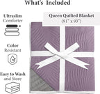 Vianney King Size Comforter Novo Mallow Bedding Reversible Lightweight Quilt Blanket 110x93 Inches Soft Cozy Throw for Couch or Bed in Light Purple and Light Grey with Palm Leaf Quilt Pattern