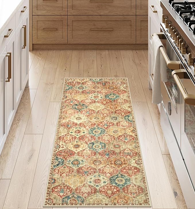 Lahome Moroccan Trellis Hallway Rug, 2x5 Washable Runner Rug Non Slip Kitchen Runners for Hallways, Ultra-Thin Vintage Carpet for Bedroom Bathroom Entryway, Red/Orange