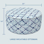 LVTXIII Outdoor Inflatable Ottoman, Fade-Resistant Round Footrest Stool D31”x H14”, Portable Patio Pouf for Garden Camping or Home Use, Boho Geometry Blue