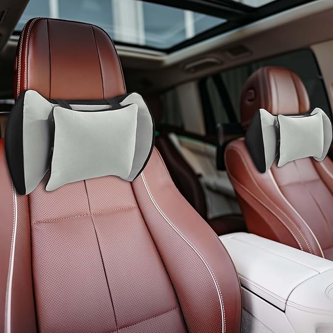 HOMBYS Car Neck Pillow for Driving,Universal Car Headrest Pillow for Cervical Support and Neck Pain Relief,Ergonomic Memory Foam Neck Pillow for Car Seat,Fit for Most Cars,Grey