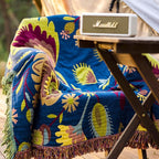 Snycler Boho Throw Blanket for Bed, 100% Organic Cotton Muslin Soft Throw-Blue Boho Floral Farmhouse Rustic Spring Summer Fall Decor Blanket for Couch Sofa Quilt and Gift, 60" x 80"