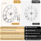 CLXEAST Large Modern 30 Inch Wall Clock Silver, Oversized Big Roman Numeral Metal Wall Clocks for Living Room Decor, Home Office