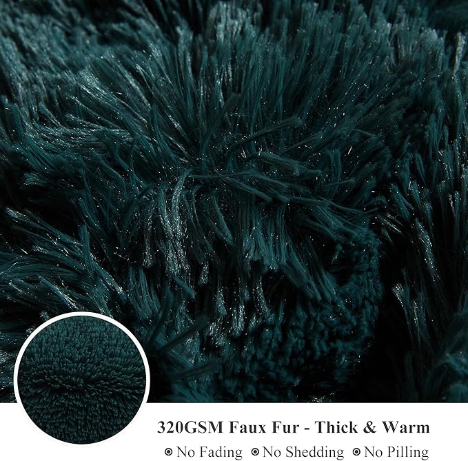 XeGe Luxury Faux Fur Throw Blanket, Deep Green Soft 50x60 Fluffy Blanket Throw, Shaggy Plush Decorative Couch Blanket, Cute Furry Throw Fuzzy Office Lap Blanket for Bedroom Living Room Dark Green
