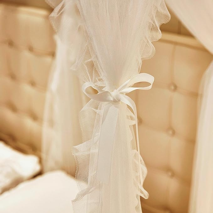 4 Corners Post Princess Curtains Bed Canopy for Girls 8 Panels Curtain- Double Layer Sheer Mesh Canopies Drapes Girls Room Decor (8P-White/White, 4P(27"x82") W+4P(40"x82") L/(Full))