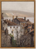 Floating Framed Vintage Canvas Wall Art, European Country Towns Wall Decor Oil Paintings Artwork, Rustic Farmhouse Posters Prints Pictures for Living Room Hallway Bedroom 12x16 inch