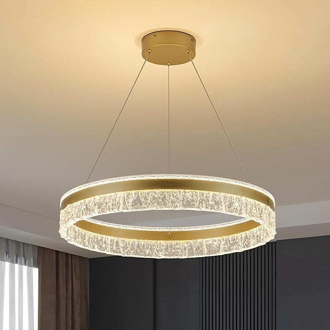 MADEM Modern Gold Led Pendant Light,36W Dimmable LED Chandelier Lighting Fixture, 1 Ring Circular Hanging Led Pendant Lighting for Living Room Dining Room Kitchen Island Foyer Office