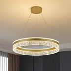 MADEM Modern Gold Led Pendant Light,36W Dimmable LED Chandelier Lighting Fixture, 1 Ring Circular Hanging Led Pendant Lighting for Living Room Dining Room Kitchen Island Foyer Office