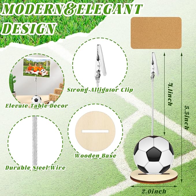 20 Pcs Base Memo Clip Holder Table Number Card Place Holders Stand Note Paper Clip Centerpieces for Table Party Favors Photo Stand Events Decoration(Soccer)