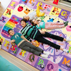 Kids Rugs for Playroom Bedroom Classroom Nursery, Non-Slip and Washable Rugs for Children Toddlers Girls, Educational and Fun Rug Carpets with ABC Alphabet Animals Shapes, 4x6, Purple