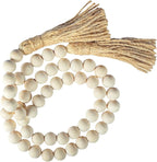 Decorative Wood Bead Garland Home Decor, Farmhouse Garland Beads with Tassel, Wooden Tier Tray Rustic Prayer Boho, Wooden Farmhouse Decor Boho Tassel