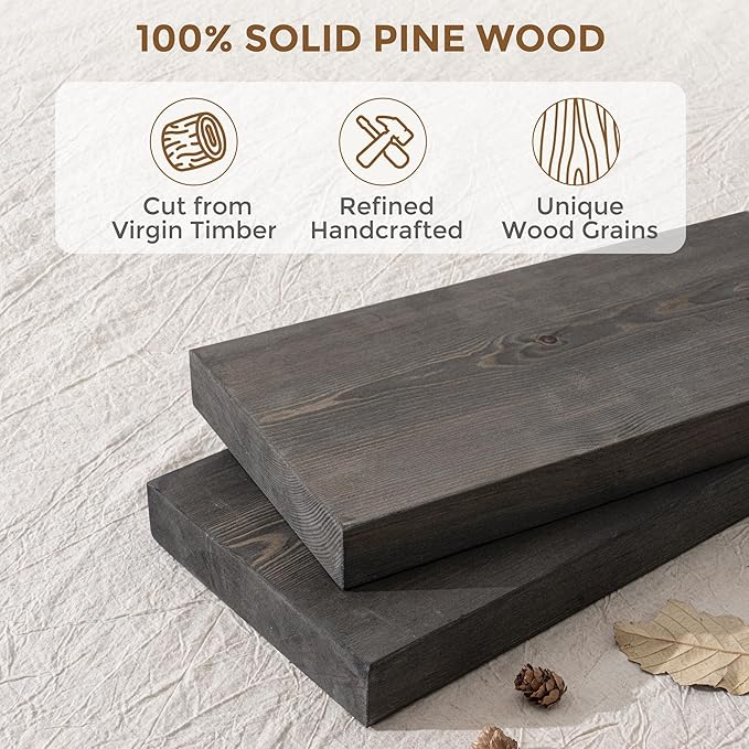 Marsmiles Wood Floating Shelves for Wall - 24 Inch Grey Wood Floating Shelves Set of 2-24 Inch Wide x 7.7 Inch Deep x 1.6 Inch Thick Rustic Wooden Shelves for Room Wall