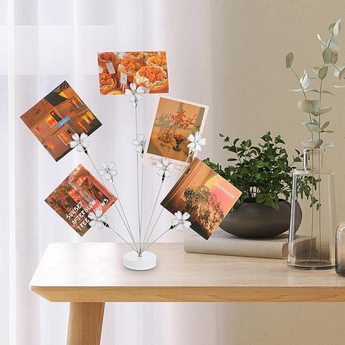 Photo Tree Holder Clip, 8 Branch Money Family Tree Gift Card Holder with Clips Picture Frame Stand for Memo Paper Note Wedding Photo Display Office Decor(White)