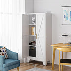 61" Tall Farmhouse Metal Pantry Cabinet, Kitchen Pantry Storage Cabinets with 2 Barn Door and Adjustable Shelves,Metal Pantry Storage Cabinet,for Kitchen,Laundry Room,Home Office,Kids Room (White)