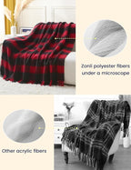 ZonLi Christmas Buffalo Plaid Throw Blanket, 50" x 60" Black and Red Decorative Blankets with Tassel for Couch, Bed, Sofa, Chair, Outdoor, Cozy Warm Lightweight Farmhouse