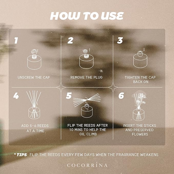 COCORRÍNA Reed Diffuser - Himalayan Salt & Rosewater 6.7 Fl.oz Reed Diffuser Set with Sticks & Preserved Baby's Breath, Reed Diffuser for Home Bathroom Shelf Decor