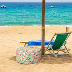 Inflatable Ottoman Stool D21 xH9 for Outdoor/Indoor Use, Water Repellent Patio Foot Rest Stool with Portable Handle,Round Pouf Ottoman Suitable for Garden,Deck and Camping - Flower Red