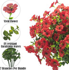 Artificial Fake Flowers for Outdoor Spring Decoration, 16 Bundles Faux Silk Colorful Daisy UV Resistant Realistic for Outside Porch Patio Home Yard Garden Planters Pots Window Box (Red)