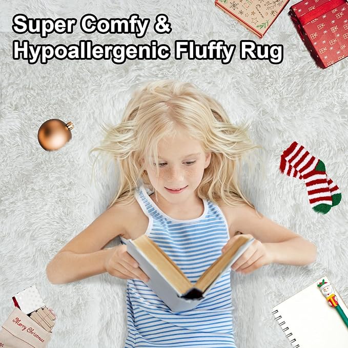 6x9 Fluffy Fuzzy Area Rug for Living Room Bedroom, Ultra Soft Large Living Room Rugs, Non Slip Thick Shag Rug for Dorm, Kids Girls Boys Rug for Home Decor Aesthetic, Cream White