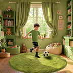 CAIYUECS Green Round Rug for Bedroom: 4x4Feet Soft and Fluffy Area Rug for Living Room- Circle Fuzzy Bedroom Rug- Oval Furry Plush Rug for Kids Room, Nursery (4ft, Grass Green)