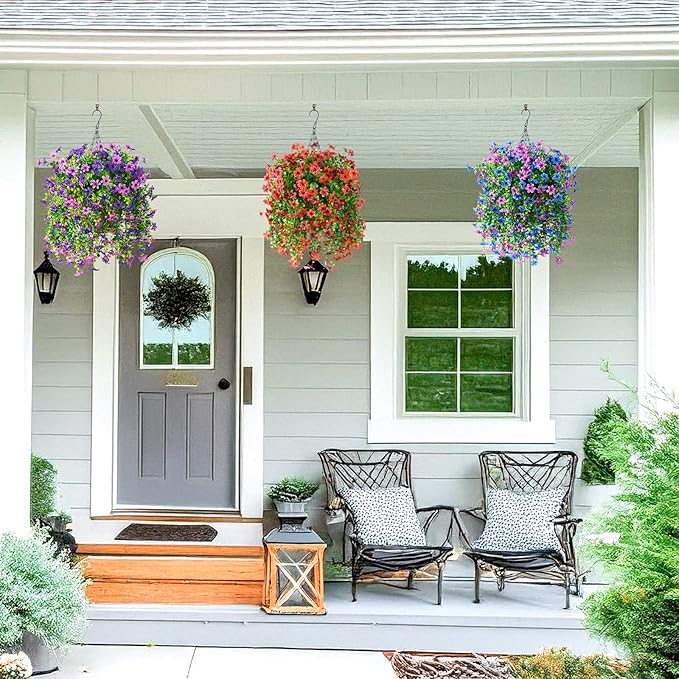 Artificial Hanging Flowers Plants for Outdoor Fall Decoration, 2 PCS Fake Silk Daisy Planter UV Resistant Look Real for Outside Patio Porch Home Autumn Decor (Red Brown)